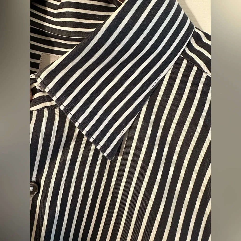 ERMENEGILDO ZEGNA XXL Made Italy Charcoal White Stripe Button Down No Tuck Shirt - Picture 6 of 13